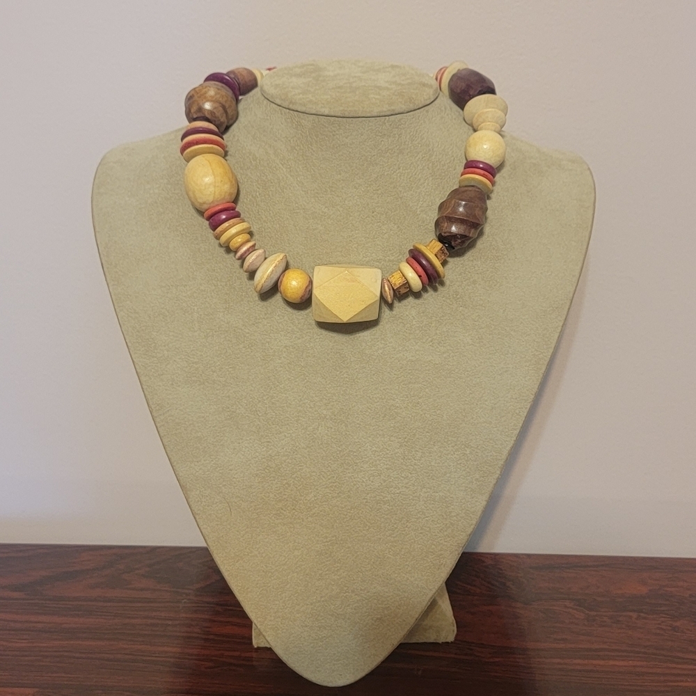 Vintage Tribal African Wood Beaded Chocker Necklace 7in